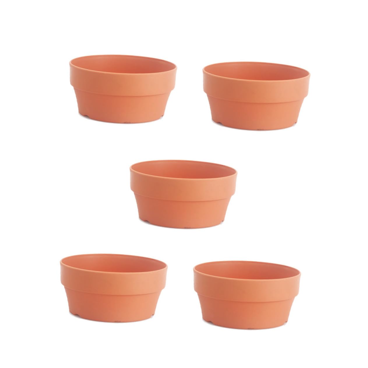 Mikikit 5pcs Orange Round Plastic Flower Pot Imitation Clay Design for Succulents Plants Use with Drainage Garden Supplies