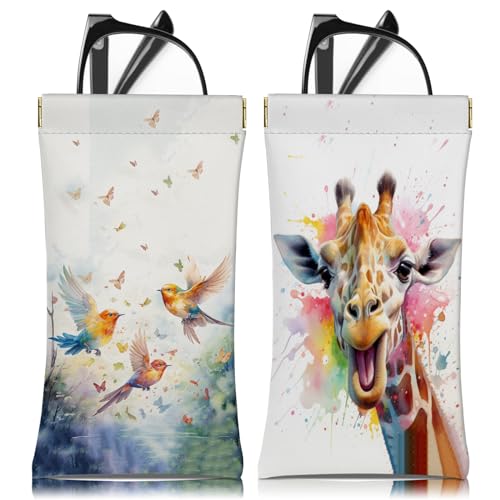 Image of 2 PCS Glasses Eyeglass Sunglasses Case Pouch Soft PU Leather Cute Aesthetic with Cleaning Cloth for Boys Men Man