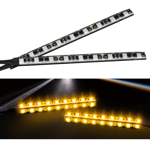 Wogomz 2PCS Waterproof Flexible Amber Led Light Strip, 12V 9-5050-SMD Led Strip for Motorcycle Turn Signal Backup License Plate, Universal Yellow Light Strip for Motorcycle ATV UTV
