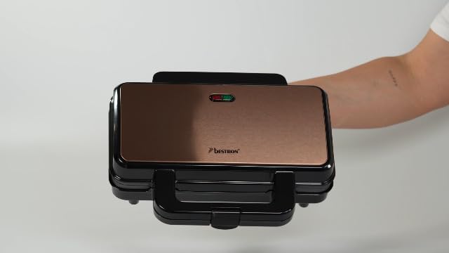 Bild 6 - Bestron XL Sandwichmaker, Antihaftbeschichteter Sandwich-Toaster für 2 Sandwiches, inkl. automatischer Temperaturregelung & Bereitschaftsanzeige, 900 Watt, Farbe: Schwarz/Kupfer