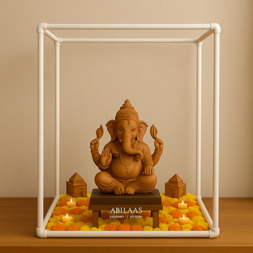 Image of White DIY Mandap Tent Frame, Decorative Stand for Ganesh Chaturthi, Pooja Festivals, Home Decor (16Inches Cube)