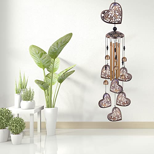 Heart Wind Chimes Outdoor, Hearts Bronze Wind Chime, Heart Gift Wind Chimes, Hearts Wind Bells, Gifts For Women, For Home, Indoor, Outdoor Decoration, Garden Hearts Wind Chimes, Heart Wind Catcher #TOP1