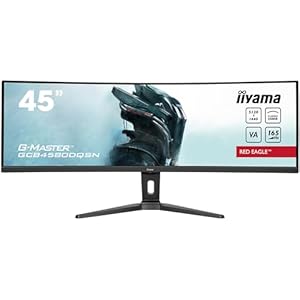 iiyama G-Master Red Eagle GCB4580DQSN-B1 Curved 45 Inch VA LED Monitor DQHD 165Hz HDMI DP USB 3.2 USB-C Dock 0.8ms 90W RJ45 (LAN) KVM Switch HDR400 Height Adjustment FreeSync Black