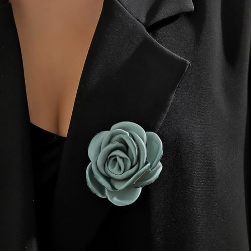 Image of Handmade Camellia Flower Boutonniere Stick Brooch for Women Bohemia Fabric Floral Lapel Pin Stylish Vintage Pin Corsage for Women Jewelry Gifts