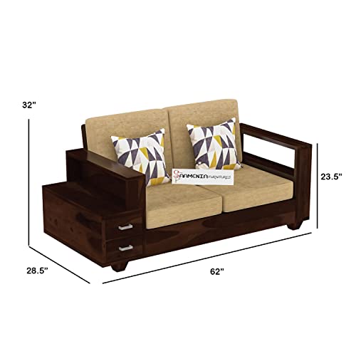 Image of Sheesham Wood 4 Seater Sofa Set with 2 Drawer Storage | 2+2 Wooden Sofa Set Furniture for Living Room Home Office (Walnut)