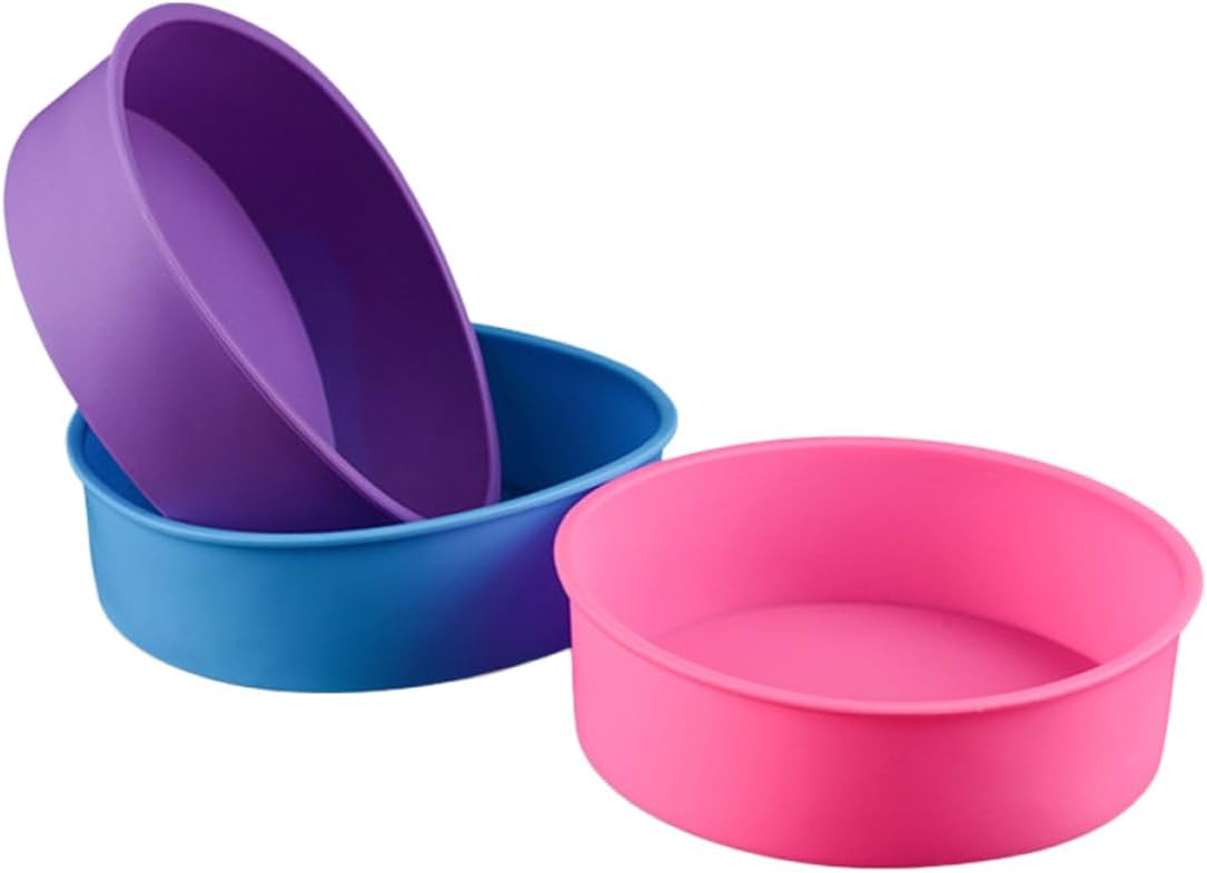 3pcs Round Silicone Cake Molds Set Non-Stick Baking Molds for Cake and Cupcake Decorating Food-Grade Silicone 17CM for Baking Enthusiasts and Home Bakers Random Color