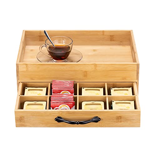 Navaris Bamboo Tea Box and Tray - 12 Compartment Tea Storage with Carry Tray and Bag Organizer Drawer by NAVARIS - Image 7