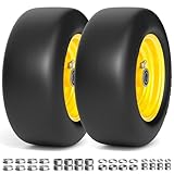 RONPOW 11x4.00-5 Lawn Mower Tires Flat Free and Wheel, 11x4-5 Solid Front Tires for Zero Turn Mower, 350Lbs Load, 3/4', 5/8' and 1/2' Bearings, 3.4'-5.8' Hub for Residential Commercial, 2Pack Yellow