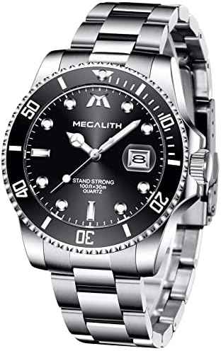 MEGALITH Mens Watch 40mm Analog Quartz Watch Stainless Steel Waterproof Watches for Men Luminous Wrist Watch with Date, Luxury Business Gift for Men