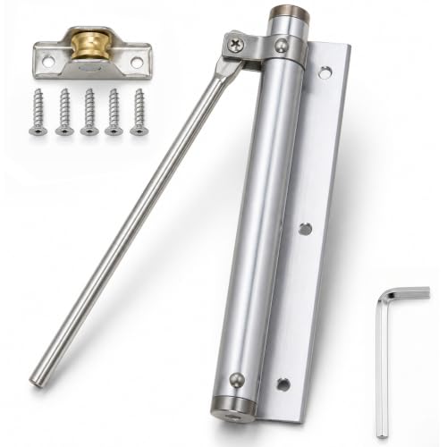 QWORK Door Closer Aluminum Alloy Automatically Door Closer Adjustable Spring Door Closer for Wooden Residential Commercial Doors