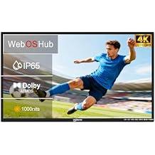 Outdoor TV, 65Inch 4K Outdoor Smart TV, 1000nits Brightness Outdoor TVs, IP65 Waterproof TV, Voice Assistant Remote, Compatible with Dolby, 178 Viewing Angle Smart TV, Suitable for Partial Sun