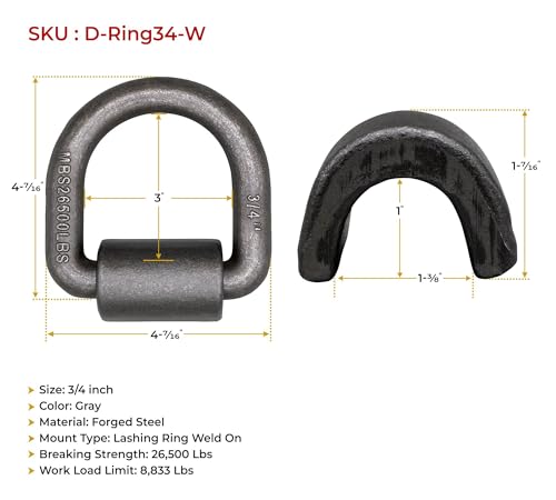 Mytee Products (8 Pack) 3/4" Heavy Duty Weld-On Forged D Ring 26,500Lbs by Mytee Products - Used condition - Image 6