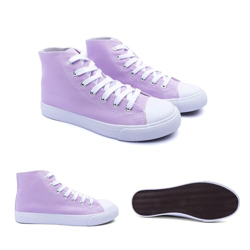 Image of Women's High-Top Canvas Sneakers - Classic Lace-Up Casual Shoes with Extra Shoelaces - Comfortable, Stylish, and Durable