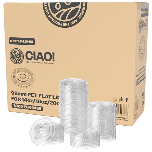 CIAO! PET Flat Lid with Straw Slot for 14-24 oz PET Cold Cups