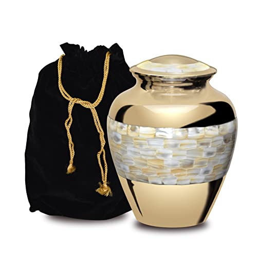 Forever URNS |Large Urn for Ashes Adult Male & Female| Memorial Gifts, Ashes Keepsake High-Grade Brass Metal, Classic MOP Theme| Velvet Protection Box| Handcrafted Memorial Box for Funeral, 200 cu in by FOREVER URNS - CHERISH THE MEMORIES - Used condition - US$52.12