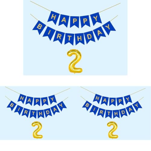 Image of Mystic Toy Store 2nd Happy Birthday Decoration Kit Dark Blue for 2 year Old Boys Girls Baby with Number Two Party Decorations Decor Celebration Items Item Set Combo Reusable Paper Banner (Pack of 3)