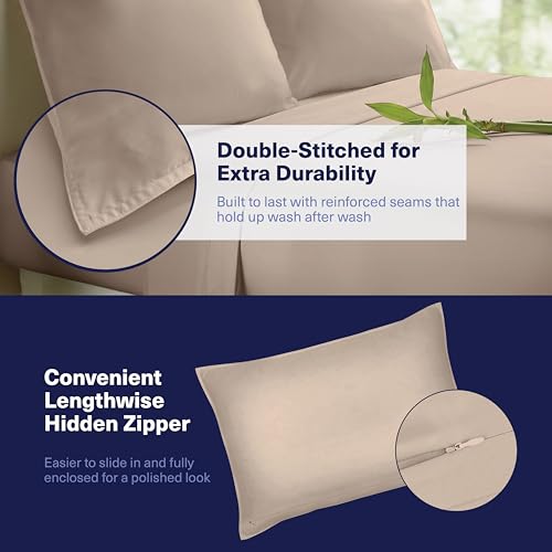 Kickoff Viscose Bamboo Sheets Twin Size 3-pc 100% Organic Bamboo Viscose Bed Cooling Sheets Twin Size Set Cool Bedding for hot Sleepers Sheet, Flat, Fitted, Pillowcase (Iced Latte, T)