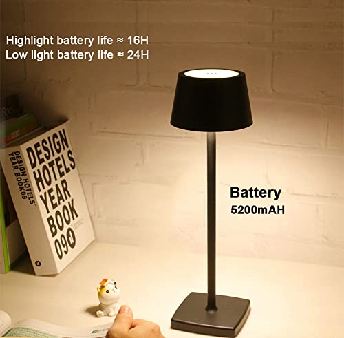 Seihoae Cordless Table Lamp, 5200Mah Rechargeable Battery, Ip54 Waterproof, All Aluminum Alloy, Touch Dimming, Warm Light, For Indoor Outdoor Restaurant Buffet Bar Coffee Shop, Black #TOP4