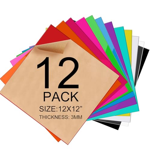 Deylixay-12Pack 1/8 Thick 12 X 12 Inch 3mm Colored Acrylic Sheets for Laser Cutting, Engraving, Badges, Uv Printed Signs, Decor, Crafts, and Creative DIY Projects Protective Paper Plexiglass Sheets