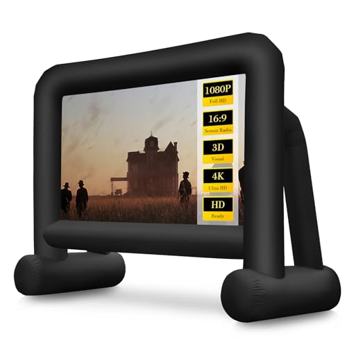 16ft Inflatable Movie Screen Outdoor Projector Screen Build-in IP68 Blower and Carry Bag, Front & Rear Projection, Plug & Play Blow Up Screen for Backyard Movie Night, Pool Theme Parties, Celebrations