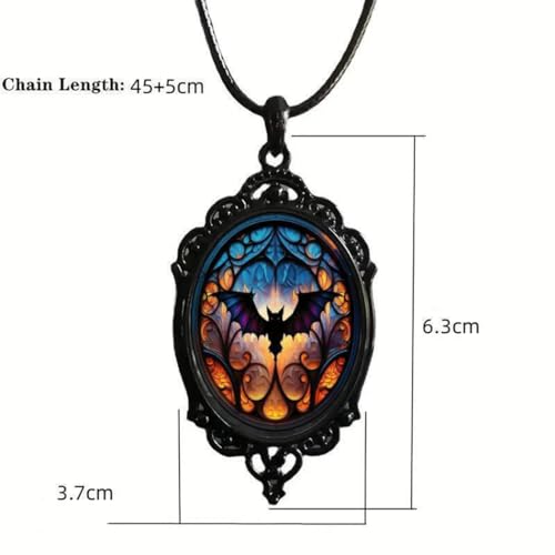 Gothic Bat Glass Pendant Necklace for Women Vintage Gothic Rope Chain Witch Bat Choker Dark Punk Style Necklace Victoria Emboss Necklaces Mystic Witch Jewelry Accessories3