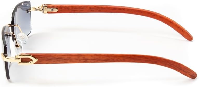 Rimless Gold Frame Blue Gray Tint Lens Luxury Rectangle Woodgrain Sunglasses for Women Men Shades Retro 90s Frameless Vintage Y2K Small Square Trendy Sun Glasses - Image 6