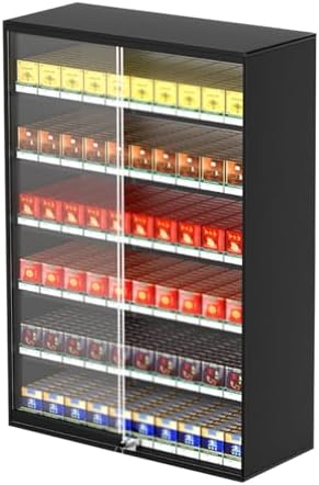 Lockable Wall-Mounted Cigarette Display Cabinet | Aluminum Alloy Sliding Door Matchbook Holder for Retail & Home Use | Black, 38.5x17.3x45cm