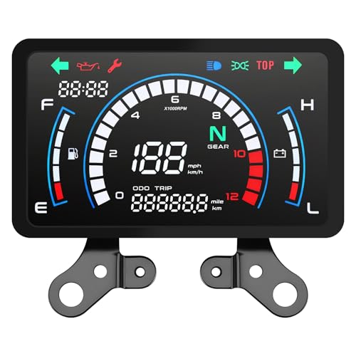 Geloo Compteur de Vitesse Kilométrique 12V Tableau de Bord Digital Moto avec Support, Écran Tactile de 7.7” Pouces,Affichage de l'heure pour Honda CG125...