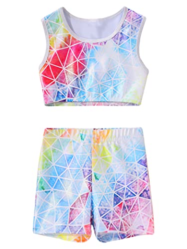 Hedmy Girls 2 Piece Gymnastics Leotard Tracksuit Cut Out Tank Tops With Shorts Set Workout Outfits For Kids Pink&Blue 3-4 Years #TOP2