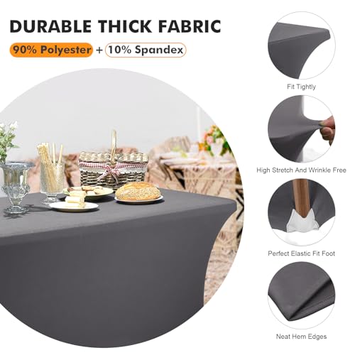 Image of SEPARO 2 Pack 4 Ft Grey Table Cover Fitted Rectangular Tablecloth Stretchable Fabric Table Cloth 4 ft Wrinkle-Free for Party Tradeshows Banquet Weddings Cocktail