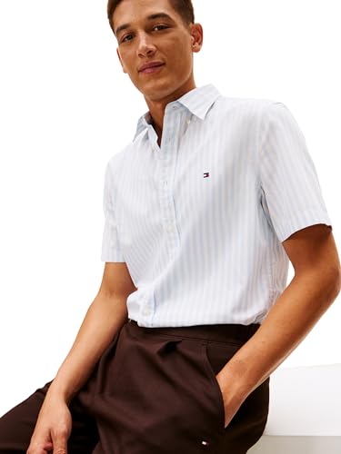 Image of Tommy Hilfiger Men's Short Sleeve Poplin Shirts in Regular Fit, Men's Button Down Shirts