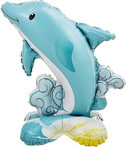 Standing Dolphin Foil Balloon - Blue Ocean Animal Balloon for Under the Sea Birthday Decorations, Mermaid Party & Kids Sea Theme Décor, 50cm (2 Pack)
