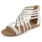 Journee Collection Womens Hanni Flat Gladiator Sandal Caged Multi-Strap Design Medium and Wide Width, White, 7