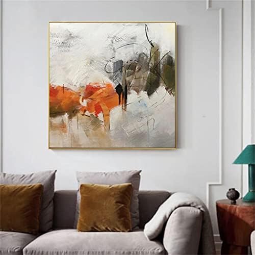TREXD Abstract Grey Orange Handmade Oil Painting Canvas Poster Picture Wall Art Home Room Decor (Color : D, Size : 60x60cm Frameless)