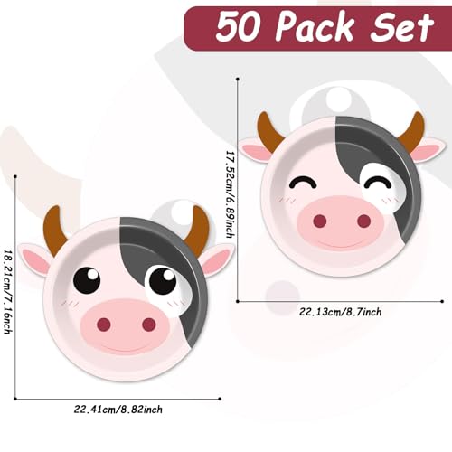 50 Count Cow Paper Plates Cow Print Baby Shower Plates Farm Animal Birthday Disposable Plates Zoo Theme Party Supplies Dinnerware Cow Cake Plates for Gender Reveal Boy Girl Kids Party Decorations by Naozinebi - Image 2