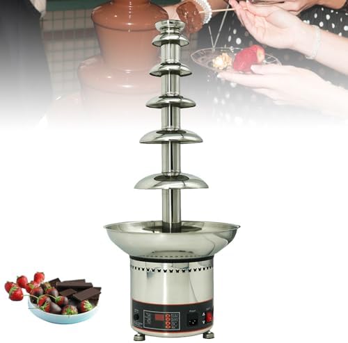 Commercial Chocolate Fondue Fountain, 5-Tier Stainless Steel Melting Machine, Perfect for Parties, Weddings, Catering Events, Hot Chocolate Tower, Durable and Elegant Design