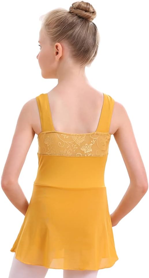 DKZSYIM Girls' Tank Collar Leotard with Skirt for Ballet Dance, WDF01