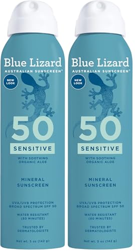 Blue Lizard Mineral Sunscreen Spray, SPF 50+ | Zinc Oxide Formula | Water-Resistant | Dermatologist-Recommended | 5 fl oz Pack of 2