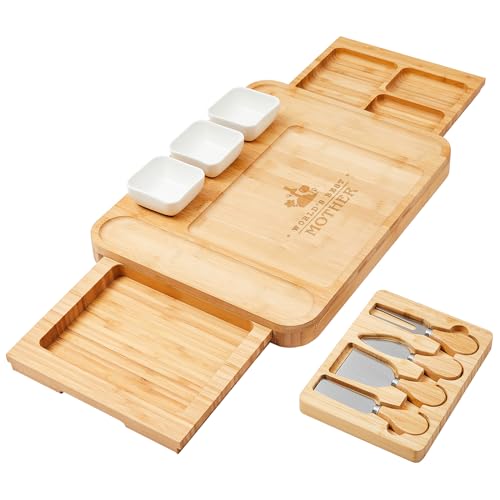 Mom Birthday Gifts from Daughter Best Birthday Gifts Christmas Gifts for Mom, World's Best Mother Cheese Board Gifts and Knife Set Large Charcuterie Board