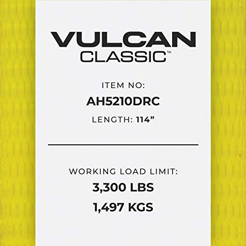 Vulcan Axle Tie Down Combo Strap With Chain Tail Ratchet - 2 Inch X 114 Inch - 4 Pack - Classic Yellow - 3,300 Pound Safe Working Load #TOP6