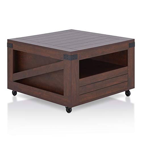 Iohomes Clyde Industrial Wood Coffee Table With Caster Wheels, Vintage Walnut #TOP7