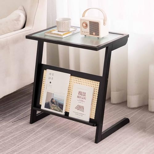 Table basse avec rangement design moderne en forme de Z en verre et bois