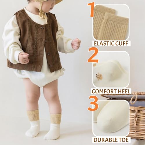 6 Pairs Toddler Baby Girl Boy Kids Socks, Cute Soft Cotton Crew Socks, 0~5T3