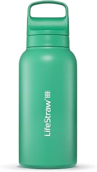 LifeStraw Go Series Insulated Steel Water Filter Bottle, 1 L, Cactus Green