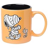 Silver Buffalo Peanuts Halloween Featuring Snoopy and Woodstock in Mummy Costume Wax Resist Ceramic Mug, 20 Ounces