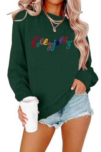 ASTANFY Christmas Sequins Sweatshirts Women Jolly Glitter Patch Crewneck Sweater Xmas Long Sleeve Pullover Top