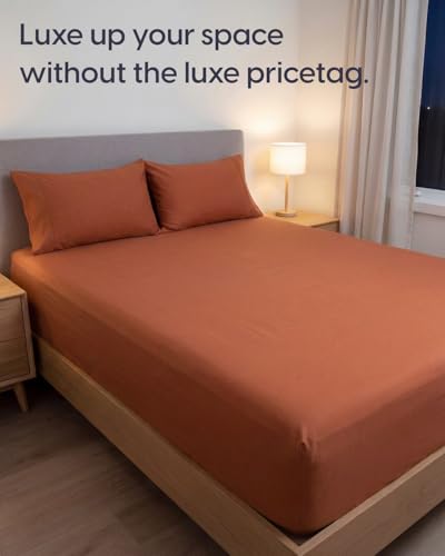 Image of Sleepy Town King Size Bed Sheets - 3 Piece - NO Flat Sheet Included - King Sheet Set - Soft, Comfy & Cooling - Easy Care - Wrinkle & Fade Free - Brushed Microfiber - Deep Pocket Sheets (Terracotta)