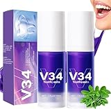 Purple Blanqueador dental V34,Blanqueamiento Dental Pasta de Dientes Morada,Pasta de Dientes Blanqueadora,Corrector de Color dientes,Teeth Whitening de Viaje (2PCS)