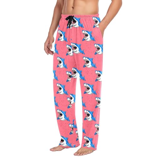 Men's Cartoon Sharks Pajama Pants with Pockets - Straight Fit Cotton Sleep Bottoms for Lounge & Nightwear#2274