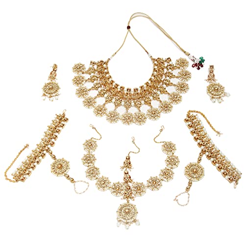 Karatcart Golden Kundan Studded Pearl Beaded Bridal Choker Necklace Set